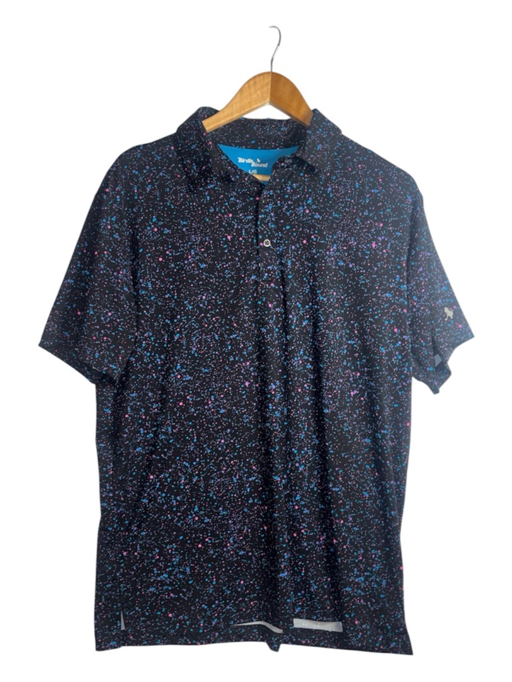 Birdie Bound Golf Polo Mens Large Black Paint Splatter Pattern